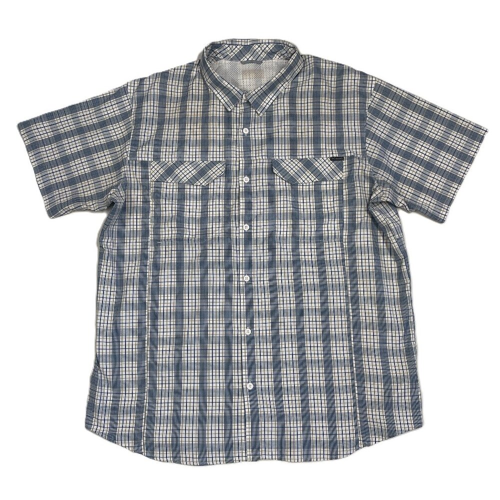 Columbia Shirt Men 2XL XXL Omni Wick Button Up Vented Fishing Outdoor Blue Plaid